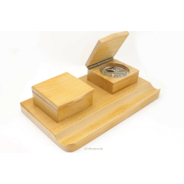 Deskbase Schreibtisch Garnitur Tintenfass Bürozubehör Holz Glas Vintage NOS