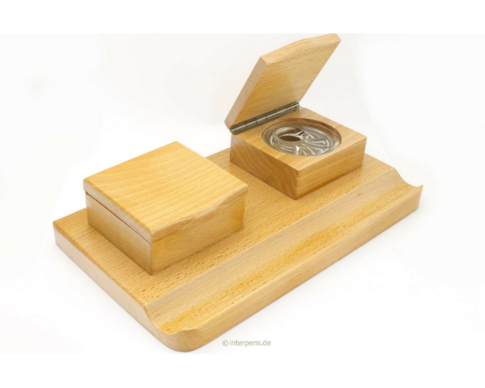 DESKBASE Ecritoire Inkwell Office Accessory Wood Glass Vintage NOS