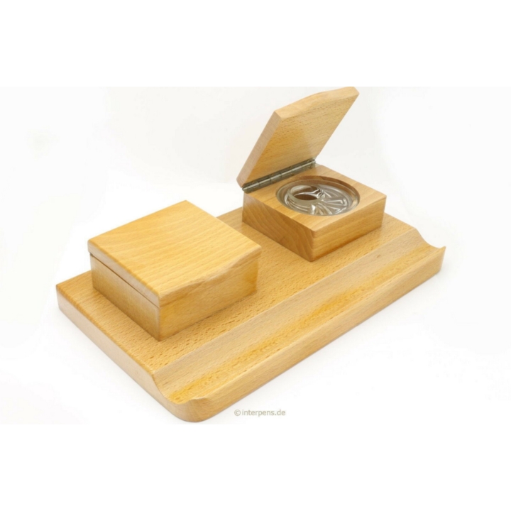 DESKBASE Ecritoire Inkwell Office Accessory Wood Glass Vintage NOS
