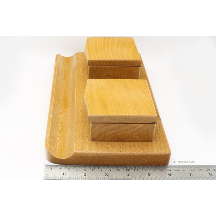 Deskbase Schreibtisch Garnitur Tintenfass Bürozubehör Holz Glas Vintage NOS