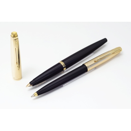 Parker 45 Set Füllhalter 18K M Feder Kugelschreiber Vergoldete Kappen Box