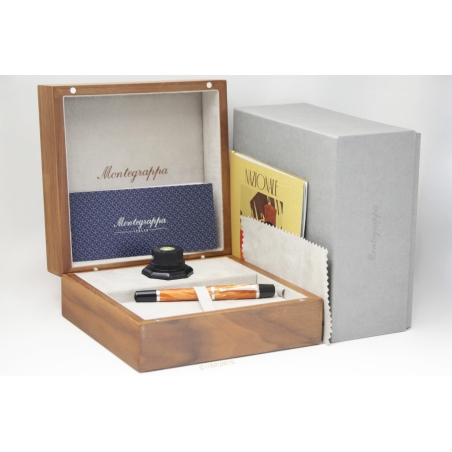 Montegrappa Nazionale Flex Caramel Limited Edition Füllhalter Kolbenfüller Tintenfass Schwarze Tinte 14K F Feder