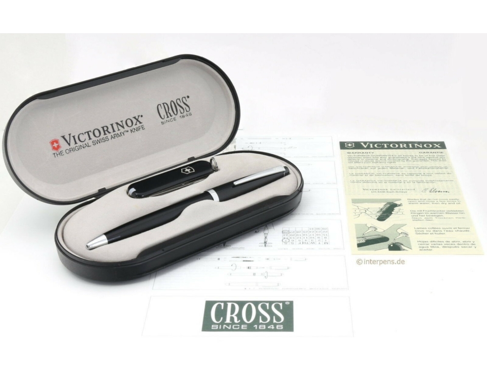 Cross Kugelschreiber Victorinox Messer Set Schwarz Chrom Box Neu