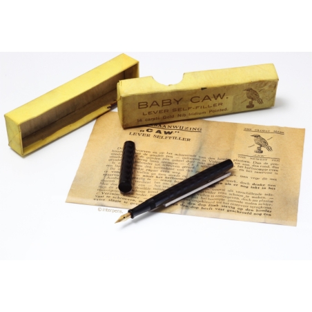 Caw Baby Hebelfüller Füllhalter Schwarz Hartgummi 14K EF Feder Box Vintage