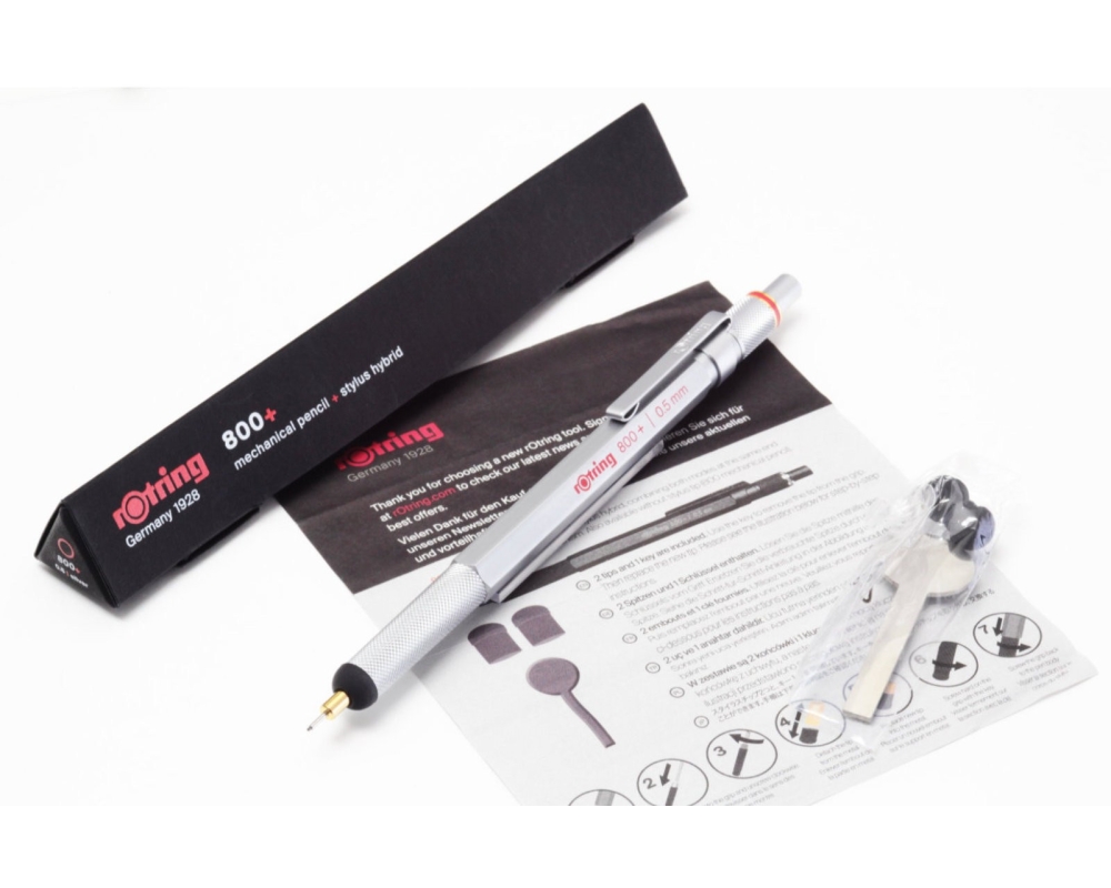 Rotring 800+ Push-Mechanism Pen 0,5mm Knurled Grip Hexagonal Silver Box NOS