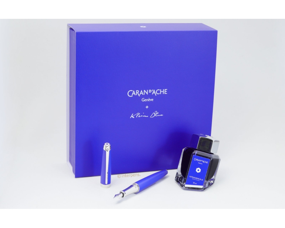 Caran d'Ache LÉMAN KLEIN BLUE Limited Edition 18C M Nib Fountain Pen Cartridgefiller Inkwell Box
