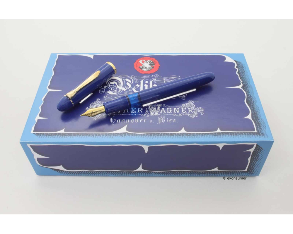 Pelikan M120N Iconic Blue GT Special Edition Piston-filler gold-coated EF Nib Box Inkwell