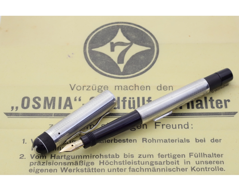 Osmia Nr. 1 Sicherheitsfüller Safety 830 Silber-Overlay 14C B Goldfeder 1925 VINTAGE