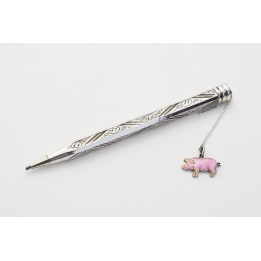 Art Deco Drehbleistift Georg Lauer Tula 835 Silber Glücksschwein 1.18 mm Mine Achtseitige Form