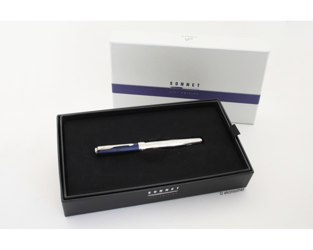 Parker Sonnet Gift Edition Blue Silver 18K M Goldnib Cartrdige-filler Full-Set