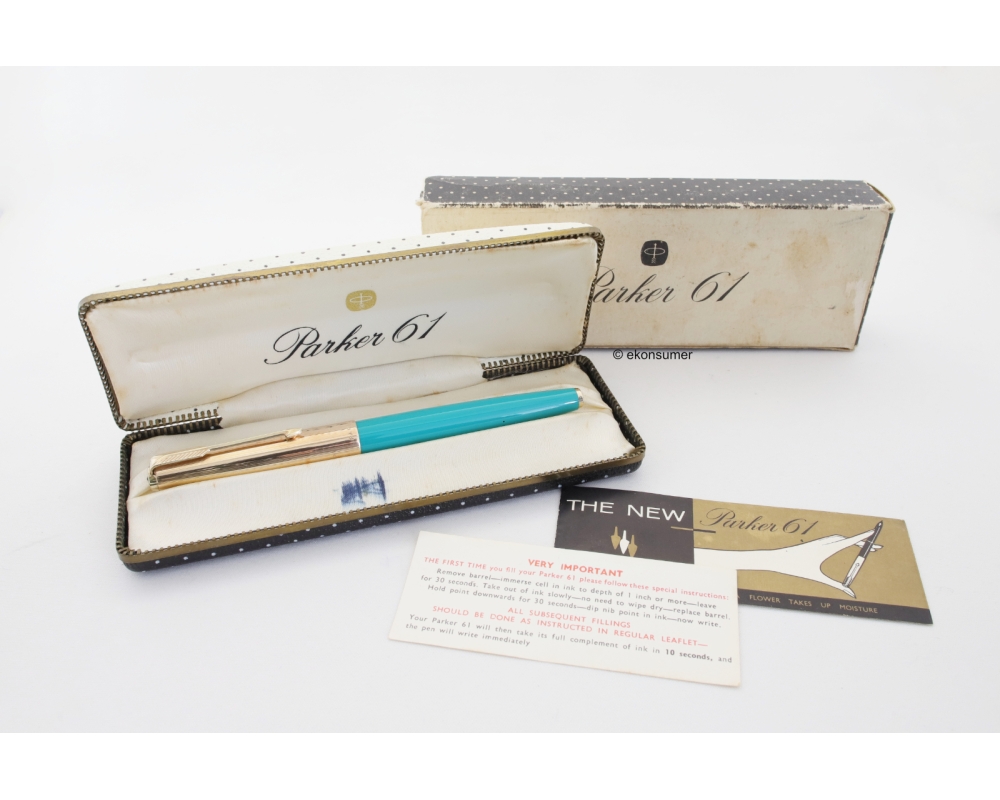 Parker 61 Torqoise Rolled-gold 14C M Goldnib Capillary-filler England Box