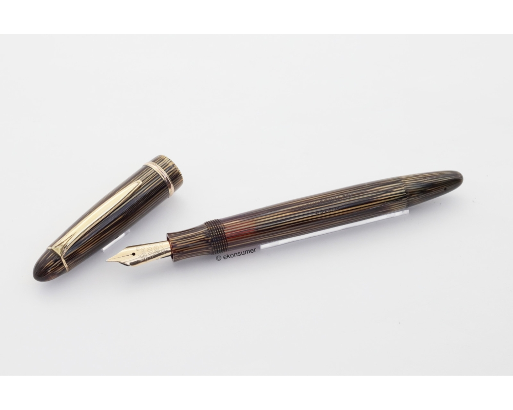 Soennecken 333 Superior gold-gestreiftes Zelluloid Kolbenfüllhalter flex 14K M Goldfeder Vintage
