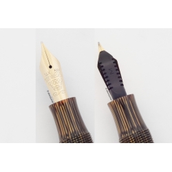 Soennecken 333 Superior gold-gestreiftes Zelluloid Kolbenfüllhalter flex 14K M Goldfeder Vintage