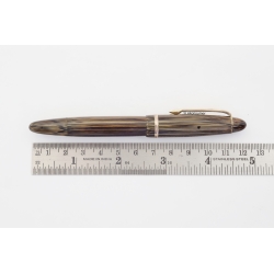 Soennecken 333 Superior gold-gestreiftes Zelluloid Kolbenfüllhalter flex 14K M Goldfeder Vintage