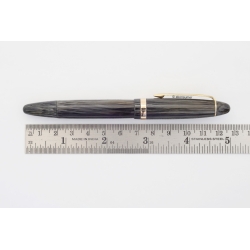Soennecken 333 Extra silber-gestreiftes Zelluloid Kolbenfüllhalter flex 14K OBB Goldfeder Vintage