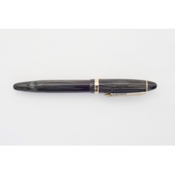 Soennecken 333 Extra silber-gestreiftes Zelluloid Kolbenfüllhalter flex 14K OBB Goldfeder Vintage
