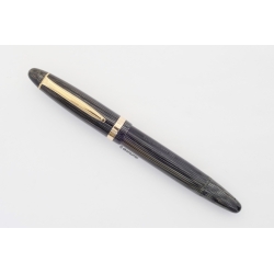 Soennecken 333 Extra silber-gestreiftes Zelluloid Kolbenfüllhalter flex 14K OBB Goldfeder Vintage