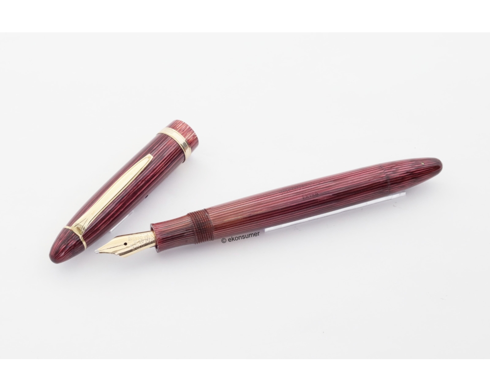 Soennecken 333 Extra rot-gestreiftes Zelluloid Kolbenfüllhalter flex 14K BB Goldfeder Vintage
