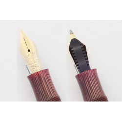 Soennecken 333 Extra rot-gestreiftes Zelluloid Kolbenfüllhalter flex 14K BB Goldfeder Vintage