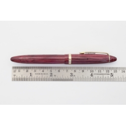 Soennecken 333 Extra rot-gestreiftes Zelluloid Kolbenfüllhalter flex 14K BB Goldfeder Vintage