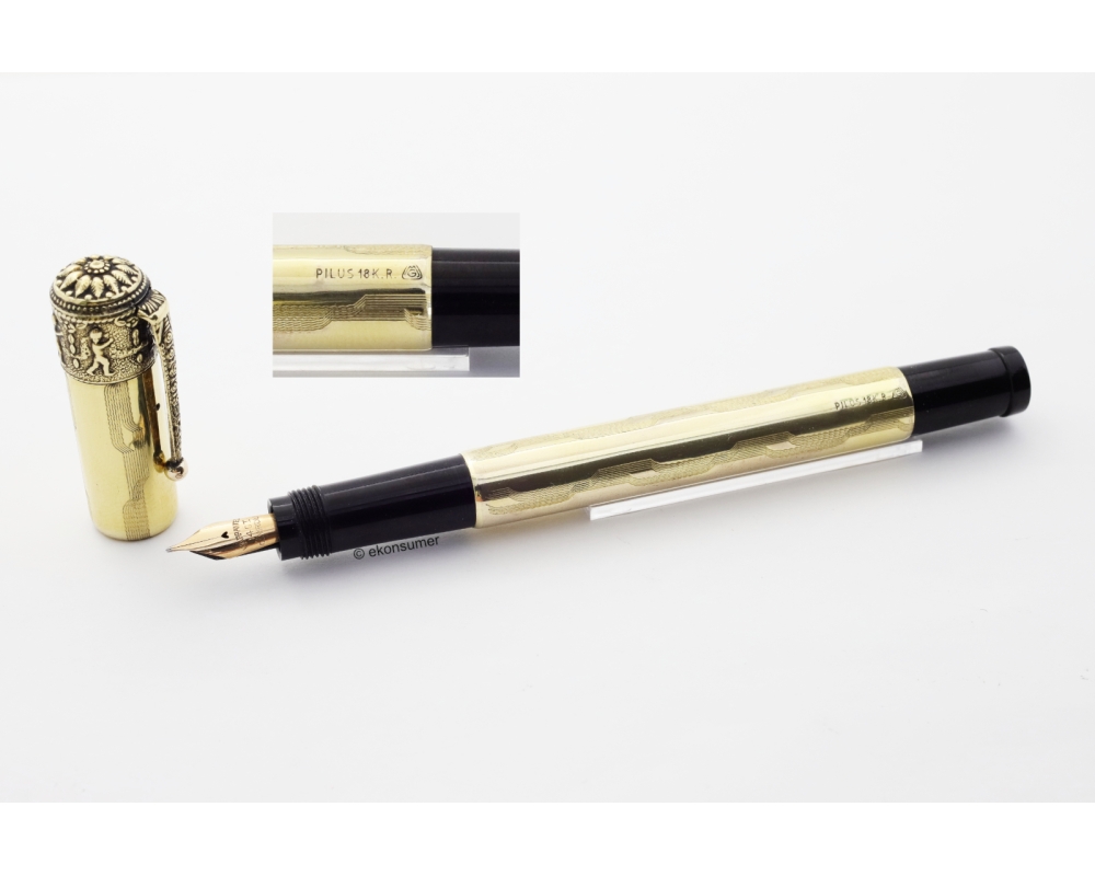 Montegrappa Pilus Walzgold-Overlay Puttos Sicherheitsfüller Safety 14C F Goldfeder 1925 VINTAGE