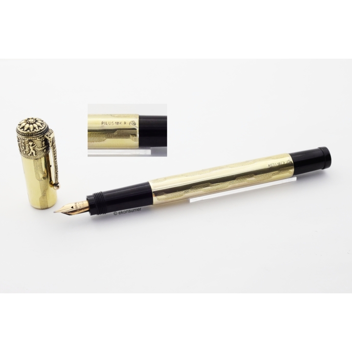 Montegrappa Pilus Walzgold-Overlay Puttos Sicherheitsfüller Safety 14C F Goldfeder 1925 VINTAGE