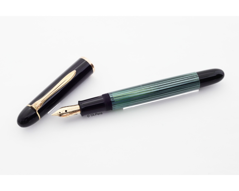 Pelikan 140 Grün-gestreift 14C DF Goldfeder Kolbenfüller Box 1956 Vintage SELTEN!
