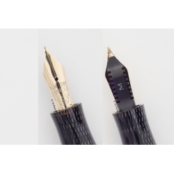 Soennecken 222 Superior Black-Silver Piston Filler 14K M flex Gold Nib Vintage
