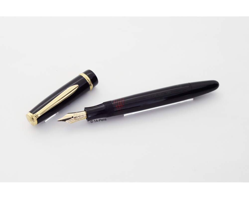Soennecken 222 Superior Black Celluloid Piston Filler 14K OBB flex Gold-nib Vintage