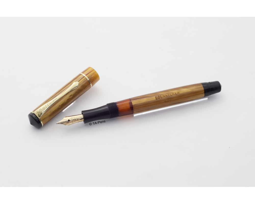 Soennecken 103 golden-marbled Celluloid Piston-filler flex 14K OM Gold-nib Vintage