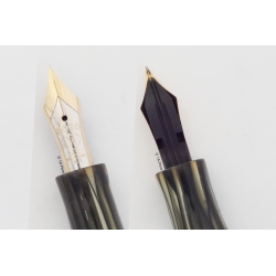 Montblanc Meisterstück 144 grau-gestreiftes Zelluloid Kolbenfüller 14K EF Goldfeder