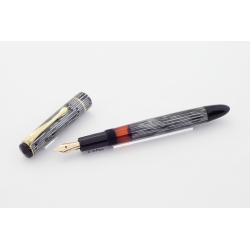 Soennecken 103 grey-striped Celluloid Piston-filler flex 14K B Gold-nib Vintage