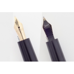Soennecken 103 grau-gestreifttes Zelluloid Kolbenfüllhalter flex 14K B Goldfeder Vintage