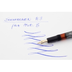 Soennecken 103 grau-gestreifttes Zelluloid Kolbenfüllhalter flex 14K B Goldfeder Vintage