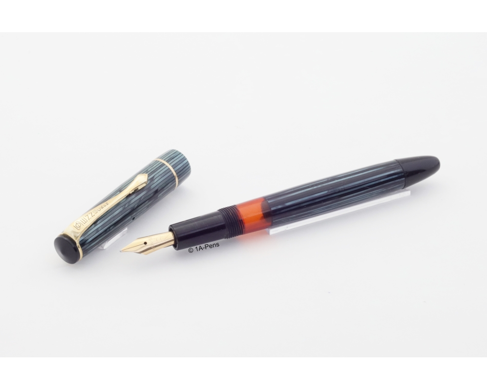 Soennecken 103 blue-striped Celluloid Piston-filler flex 14K OM Gold-nib Vintage Soennecken 103 blue-striped Celluloid Piston-filler flex 14K OM Gold-nib Vintage
