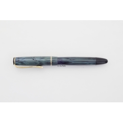 Soennecken 103 blue-striped Celluloid Piston-filler flex 14K OM Gold-nib Vintage