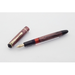 Soennecken 103 red-striped Celluloid Piston-filler flex 14K EF Gold-nib Vintage
