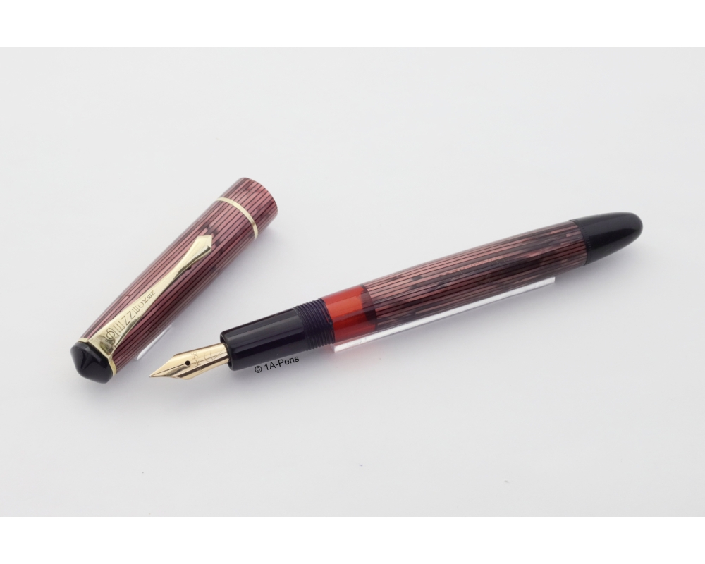 Soennecken 103 red-striped Celluloid Piston-filler flex 14K EF Gold-nib Vintage Soennecken 103 red-striped Celluloid Piston-filler flex 14K EF Gold-nib Vintage