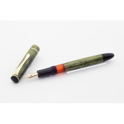Soennecken 103 green-striped Celluloid Piston-filler flex 14K B Gold-nib Vintage