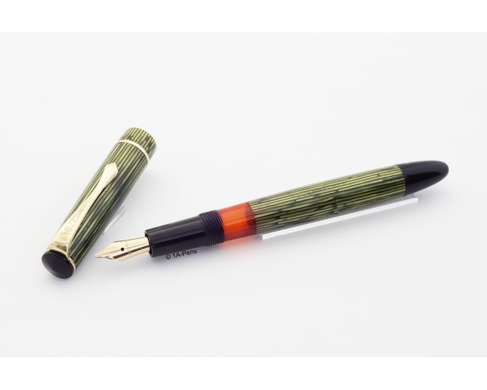Soennecken 103 green-striped Celluloid Piston-filler flex 14K B Gold-nib Vintage Soennecken 103 green-striped Celluloid Piston-filler flex 14K B Gold-nib Vintage
