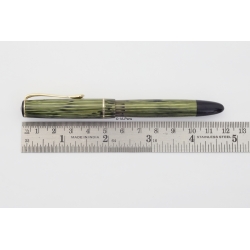 Soennecken 103 green-striped Celluloid Piston-filler flex 14K B Gold-nib Vintage