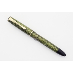 Soennecken 103 green-striped Celluloid Piston-filler flex 14K B Gold-nib Vintage