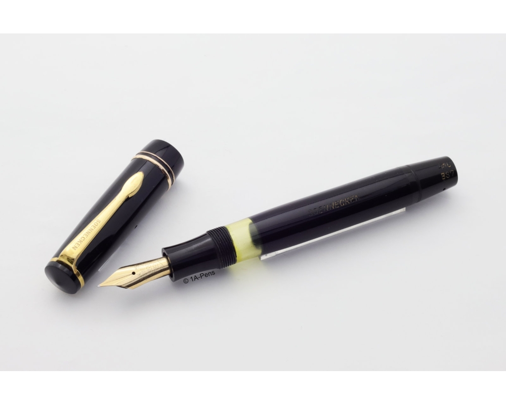 Soennecken 416 Celluloid Piston-filler w/ Click-mechanism flex 14K F Gold-nib Vintage