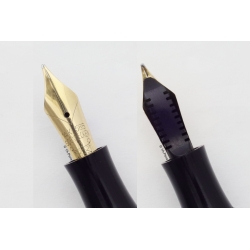 Soennecken 414 Zelluloid Kolbenfüllhalter m. Klick-Mechanik flex 14K M Goldfeder Vintage