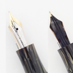Montblanc Meisterstück 142 grau-gestreiftes Zelluloid Füllhalter flex 14C F Goldfeder 1953 Vintage