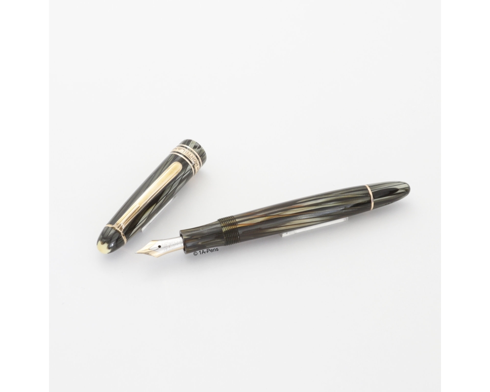 Montblanc Masterpiece 142 grey-striped Celluloid Fountain Pen flex 14C F Gold-nib 1953 Vintage