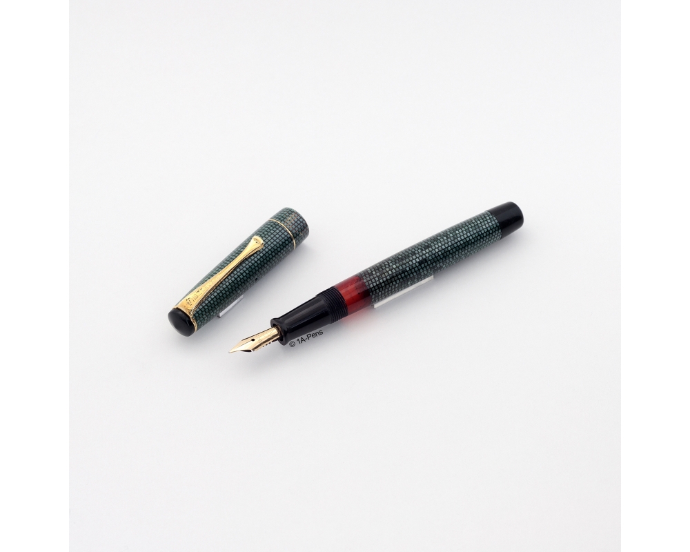 Soennecken 105 Lizard green Celluloid Piston-filler flex 14K OB Gold-nib Vintage
